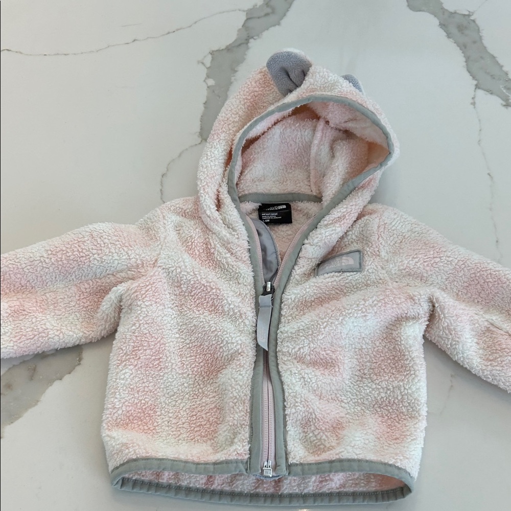 North face Pink and White Sherpa Baby Jacket with Ears
